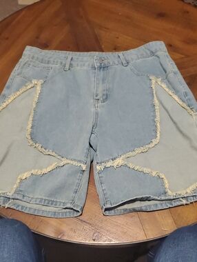 ROMWE Light Blue Distressed Patchwork Jean Shorts